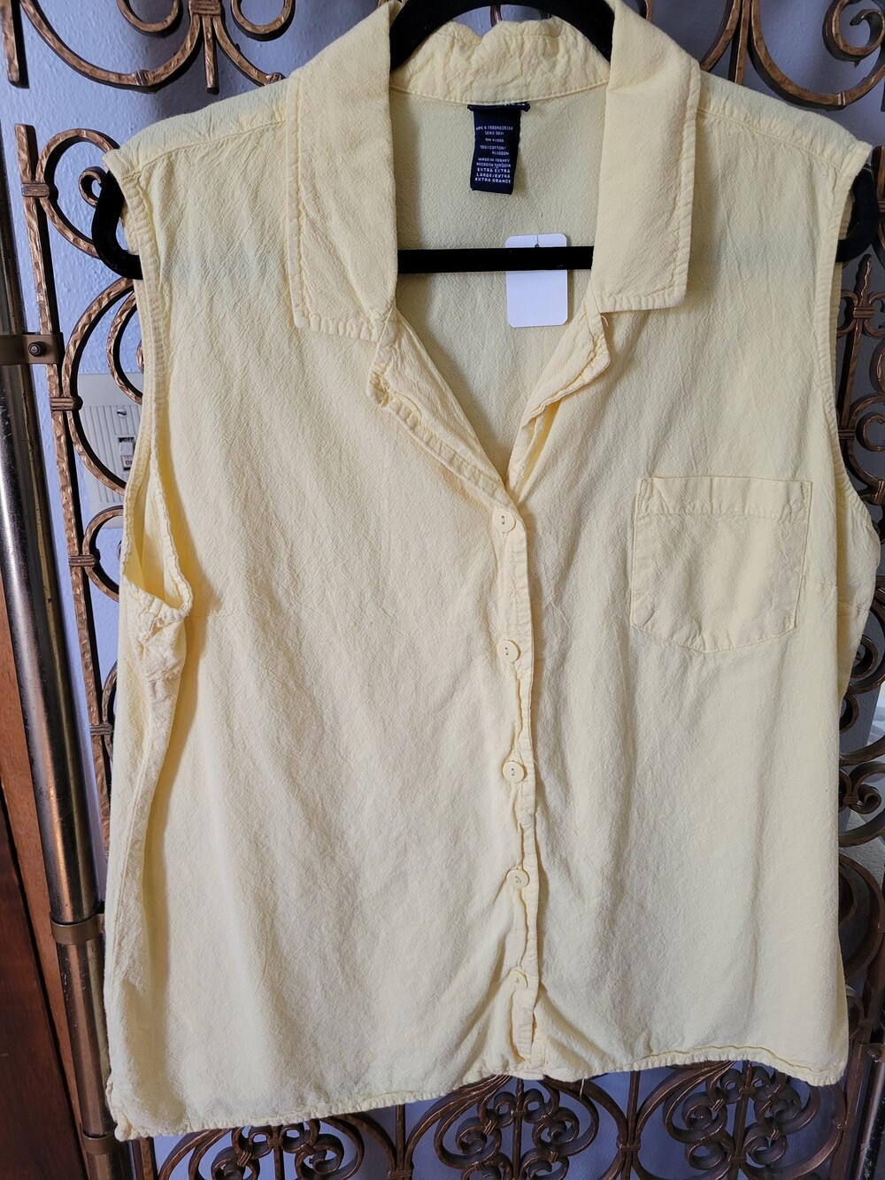 Y2K Sleeveless Yellow Cotton Button Up Shirt